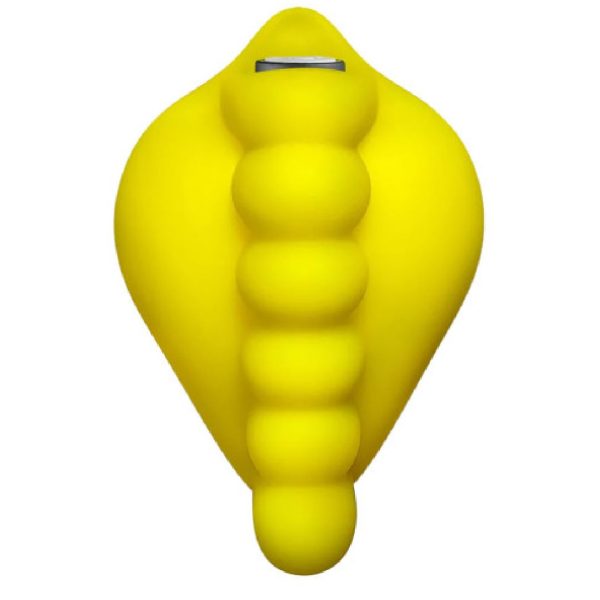 Honeybunch Textured Dildo Base with Vibrator Pocket for Harness Play - Yellow Online Hot Sale - Image 2