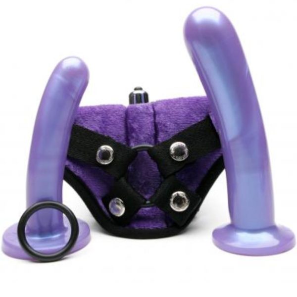 Bend Over Intermediate 2 Dildos + Vibrating Strap-on Harness - Purple on Sale