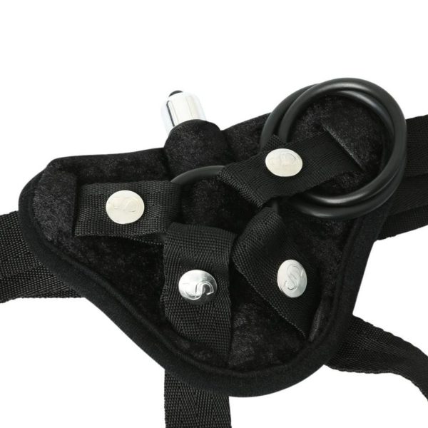 Black Velvet Sexy Strap-on Harness with Bullet Vibrator & 3 O-rings Online Hot Sale - Image 3